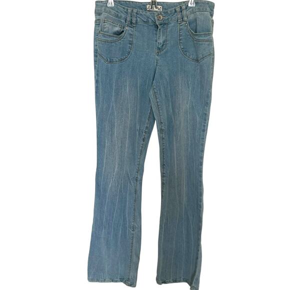 L.E.I Women's Y2K Ashley Lowrise Bootcut Jean Light Wash Embelished Size 13 - Picture 1 of 11